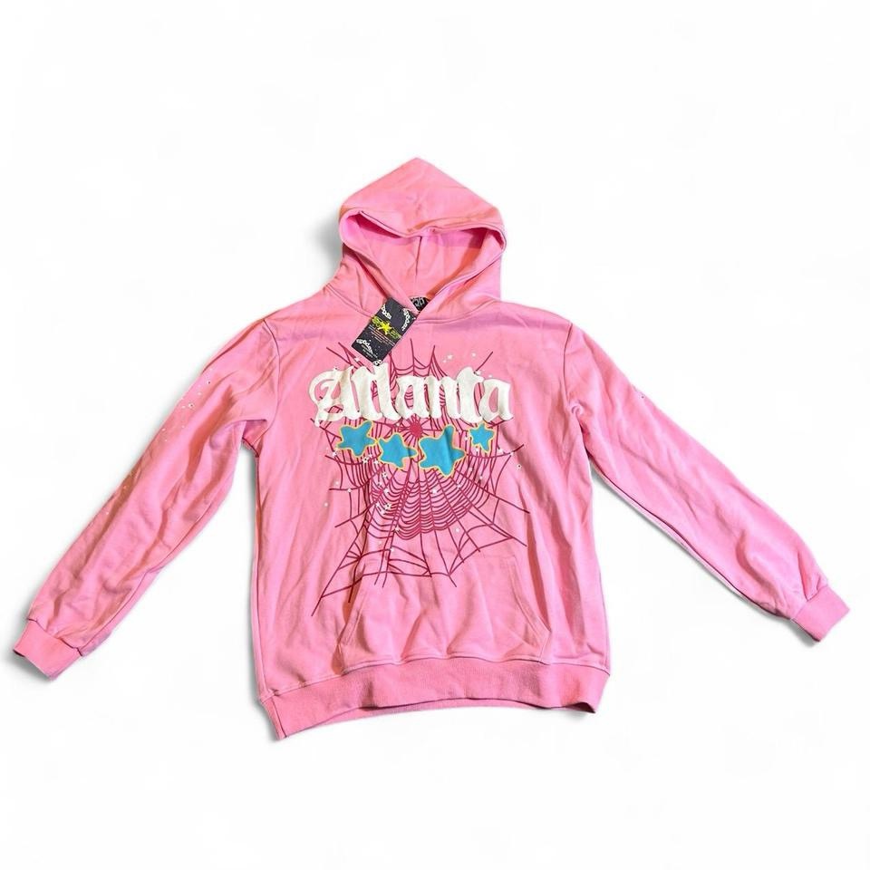 Nwt Sp5der Pink By Young Thug Atlanta Graphic Hoodie With Spiderweb & Stars
